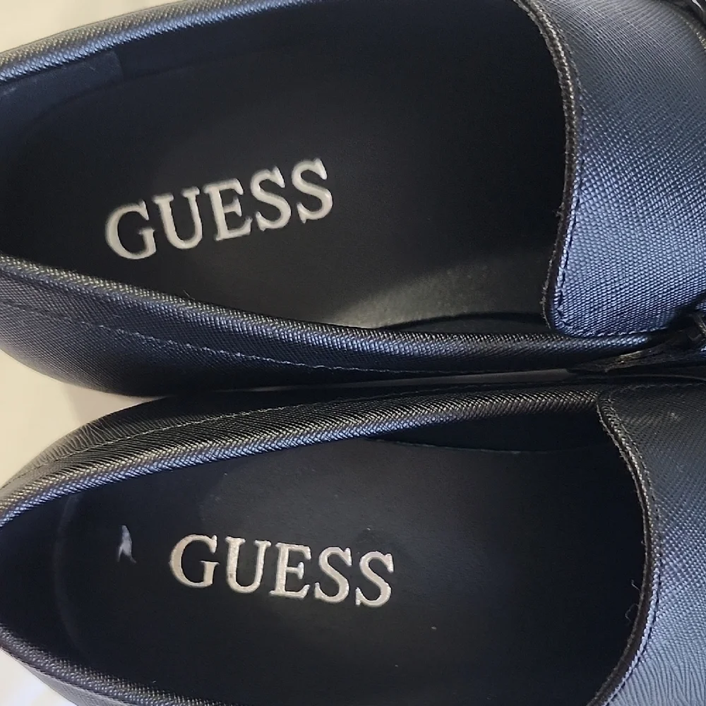 GUESS Men's Black Slip-On Loafers with Silver Accent